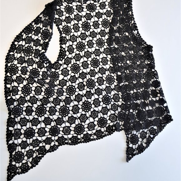 Floral Crochet Knit Boho  Black Vest - Picture 8 of 13